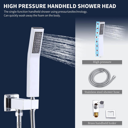 Wall-Mounted Shower System Combo: 10” Rainfall Shower Head & Handheld Faucet, Chrome Finish, Brass