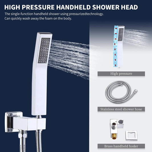 Wall-Mounted Shower System Combo: 10” Rainfall Shower Head & Handheld Faucet, Chrome Finish, Brass