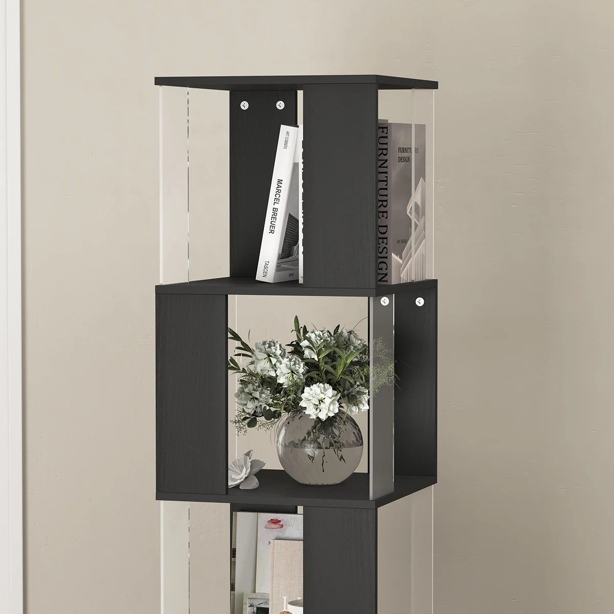 Bookshelf Tower, Floor Standing Wood Narrow Organizer