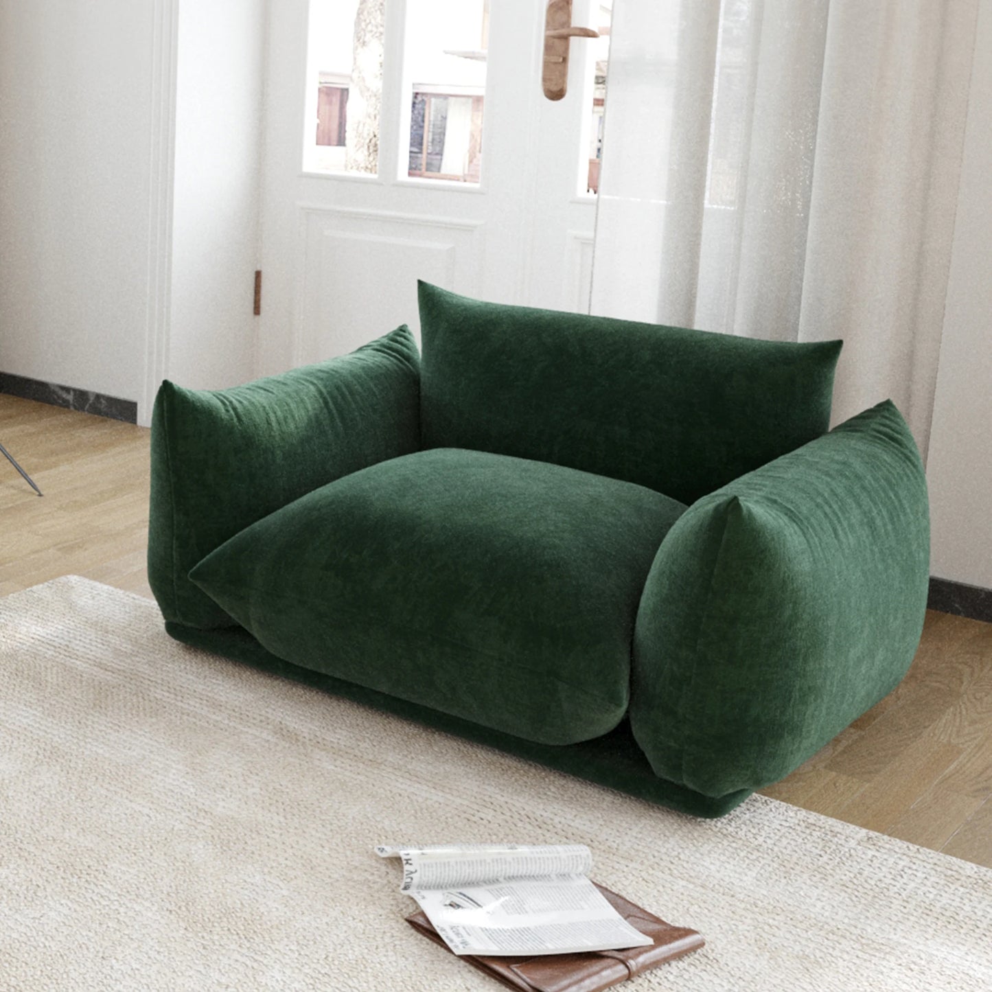Comfy Chenille Single Accent Chair Deep Seat Couches Mid-Century Sofa 50" Plush Sofas Furniture for Small Spaces Living Room