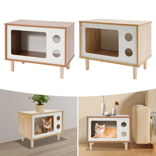 Cat House Wooden TV-Shaped Cat Bed