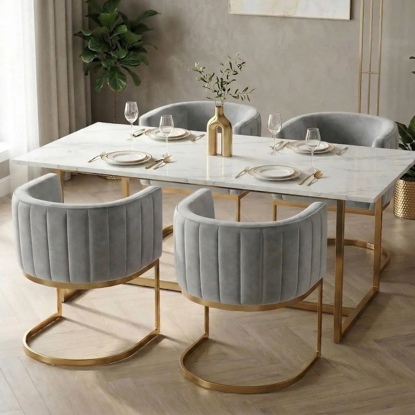 Black and Gold Modern Dining Chairs, Velvet Upholstered Barrel Armchairs with Metal Legs