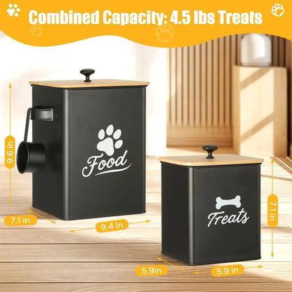 Treat Container Set of 2, Dog Food Storage Containers with Airtight Lids, Metal dog treat jars for Kitchen Countertop, Pet Cooki