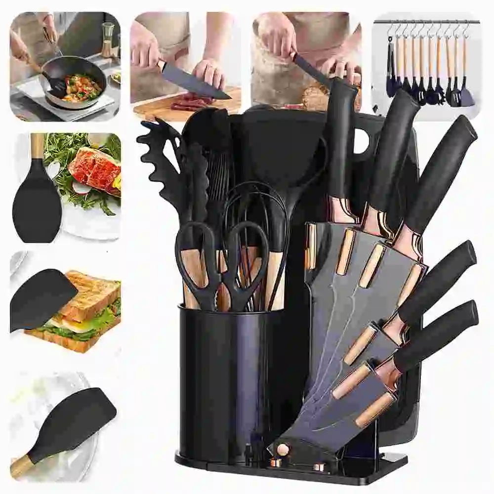 Silicone Utensil Set Non-Stick Heat-Resistant Cooking Kitchenware Chef Knife Easy-Clean Safe for Non-Stick Cookware