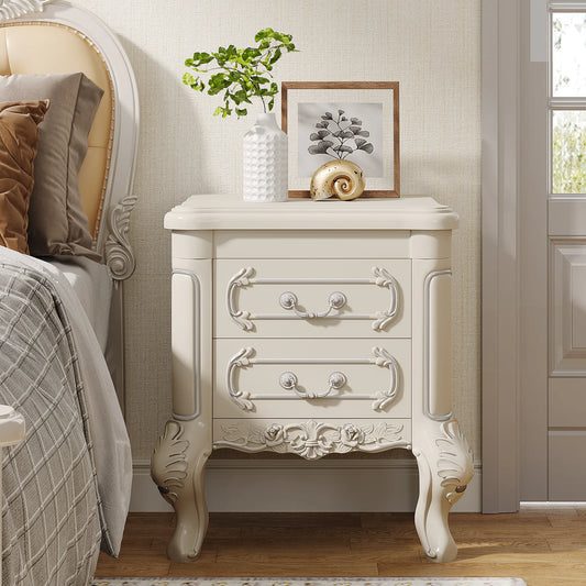 White Nightstand, End Table with 2 Drawers, Side Table