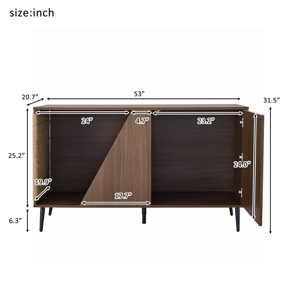 Wooden Cat House with Scratch Pad Large Cat Litter Box Enclosure Cabinet Hidden Cat Villa Washroom Furniture for Living Room
