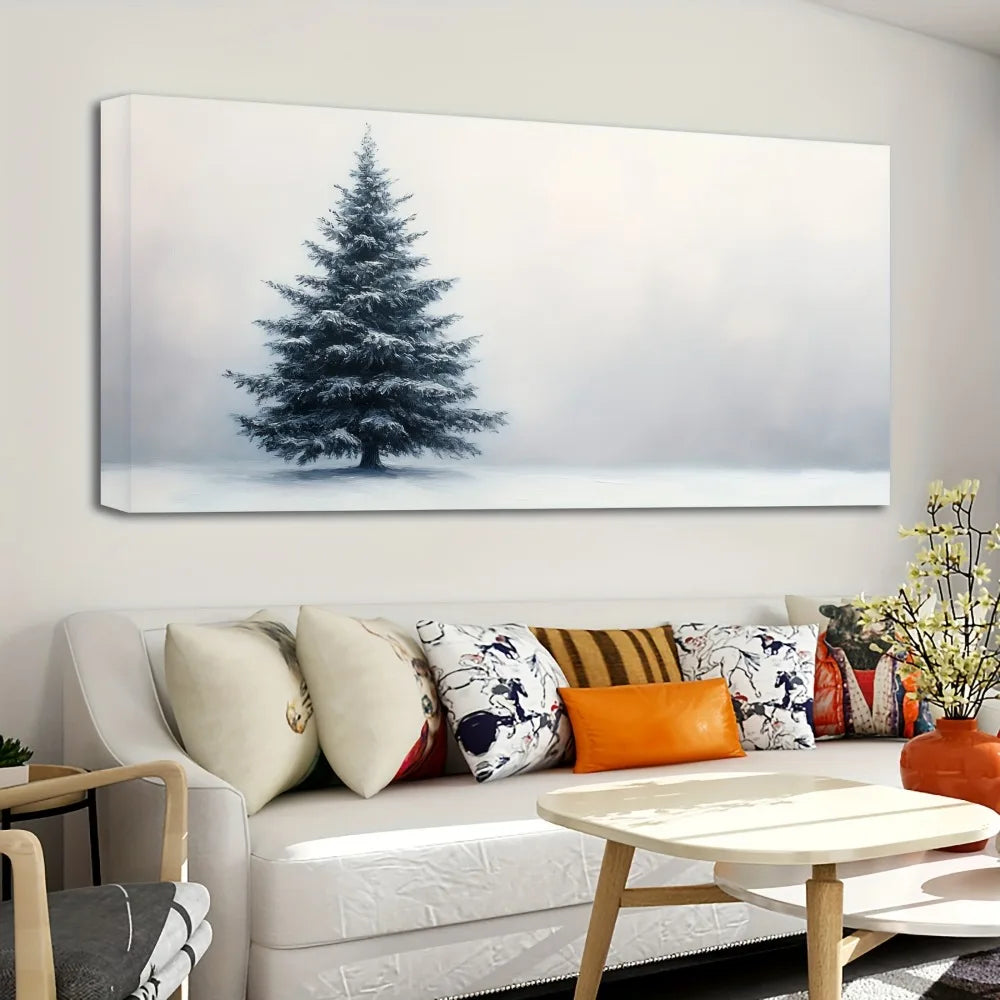 1.5 inch thick pine solid wood frame, Christmas winter mural,