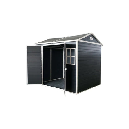 8x6ft Outdoor Resin Garden Shed with Floor and 2 Windows, Plastic Patio Outdoor Storage Shed with Lockable Door for Garden Tools
