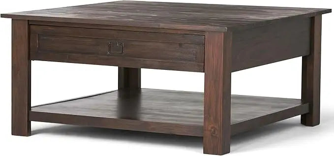 Square Coffee Table - 38 Inch Wide Solid Acacia Wood Living Room Table In Rustic Natural Aged Brown