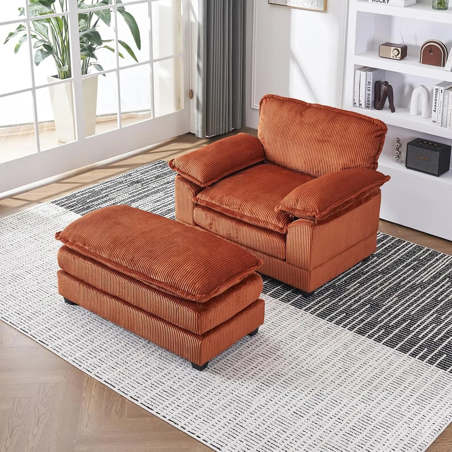 Oversized Chaise Lounge Chair Large Chaise Lounge Chair Indoor with Ottoman And 2 Pillows, Modern Deep Seat Corduroy