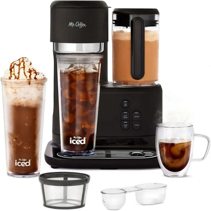 Mr. Coffee 3-in-1 Single-Serve Iced and Hot Coffee/Tea Maker with Blender with Reusable Filter, Scoop, 2 Tumblers, Straws, Black