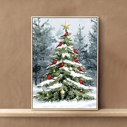 Christmas Tree and Cardinal Canvas Art Print Fade Resistant