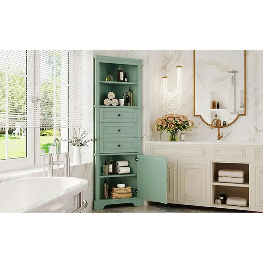 Green Triangle Tall Cabinet, 3 Drawers, Adjustable Shelves