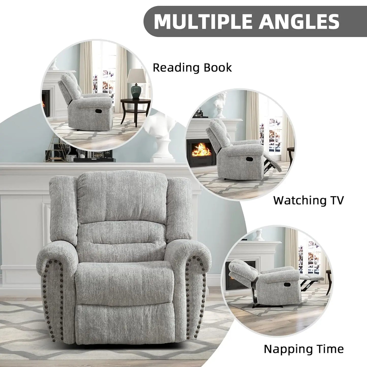 Manual Recliner Chair Comfortable Arms Back Living Room White Grey Custom