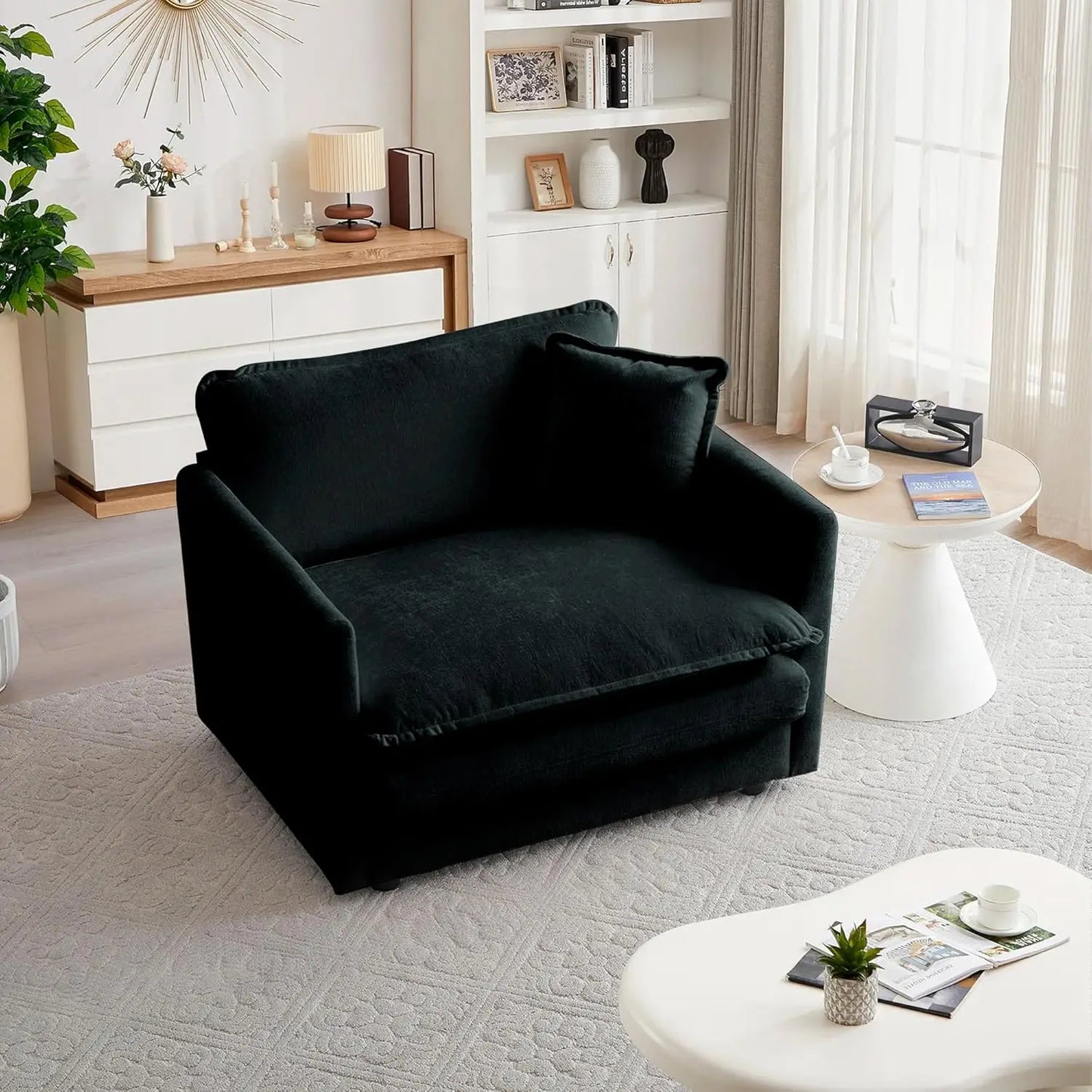 Single Seat Sofa,with Toss Pillow for Living Room Bedroom, Chenille Comfy Deep Upholstered Couch Armchair