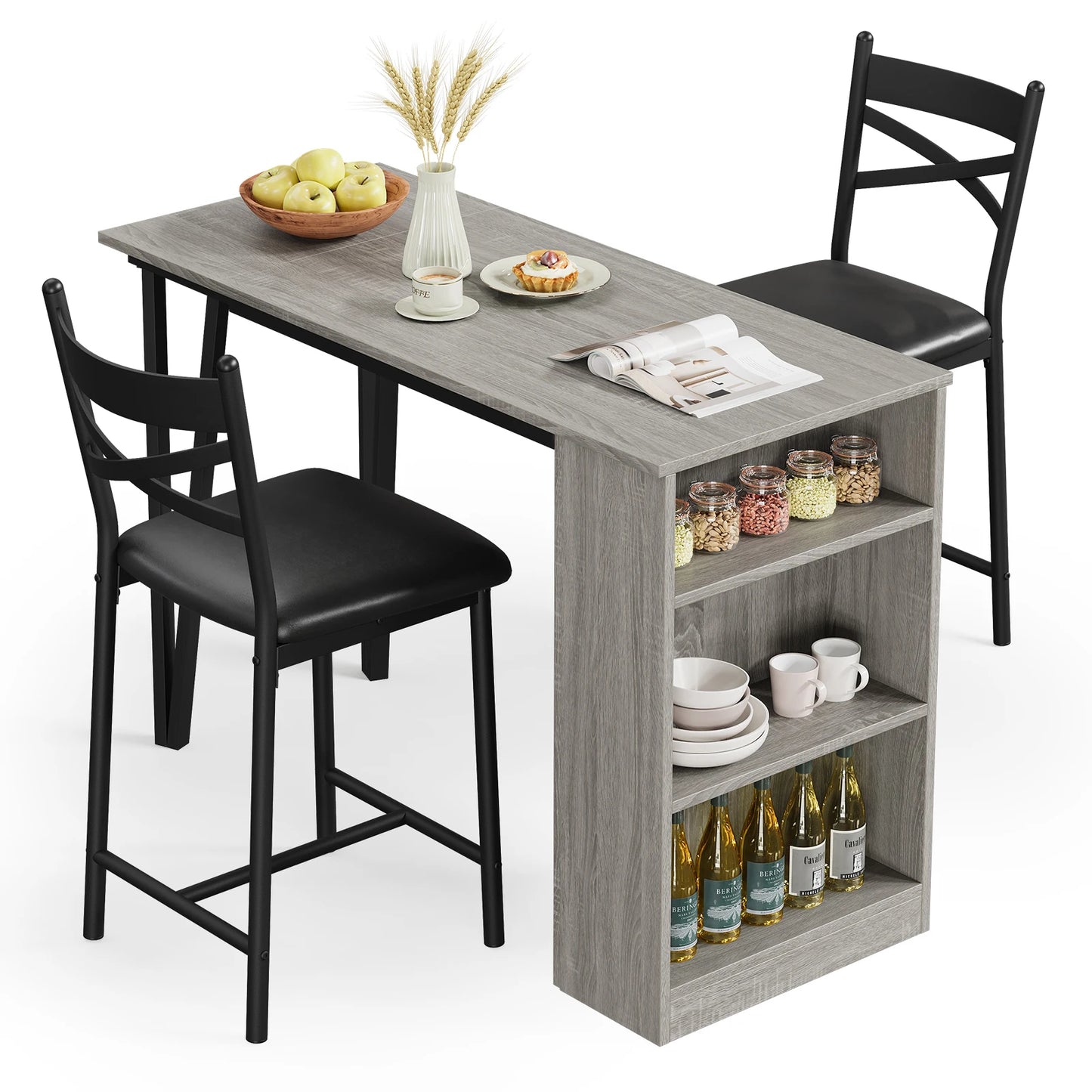 Kitchen Bar Table and Chairs for 2, 3-Piece Kitchen Table Set, Expandable Counter Height Bar Table Set