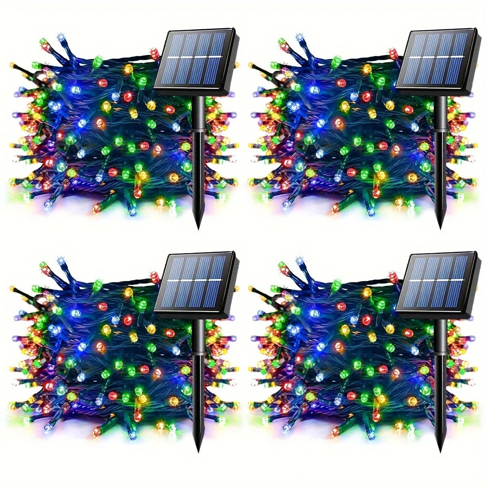 4 Pack 100 LED Solar String LightsTotal 8 Modes Solar Powered Christmas Tree Lights for Outdoor Home Patio and Party Decorations