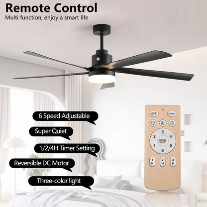 Walnut LED Ceiling Fan Light with 8 Wooden Blades, Remote Control, Dimmable & Adjustable Color Temperature
