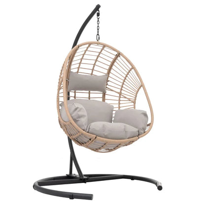 Outdoor Indoor Swing Egg Chair Natural color wicker with beige cushion