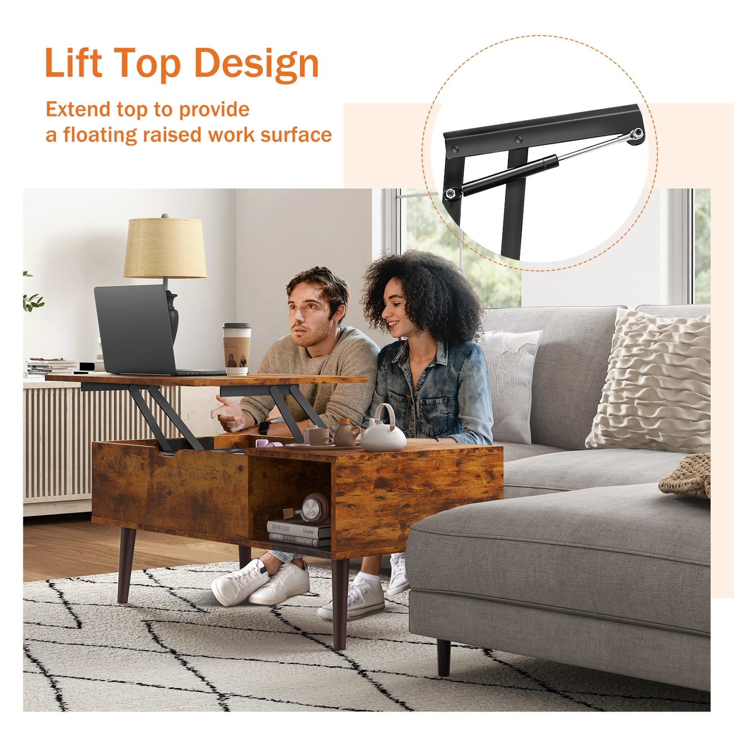 Desk Tea Dining Table Coffee Tables For Living Room 39.37"x19.7" Shelf Easy Lift Or Lower