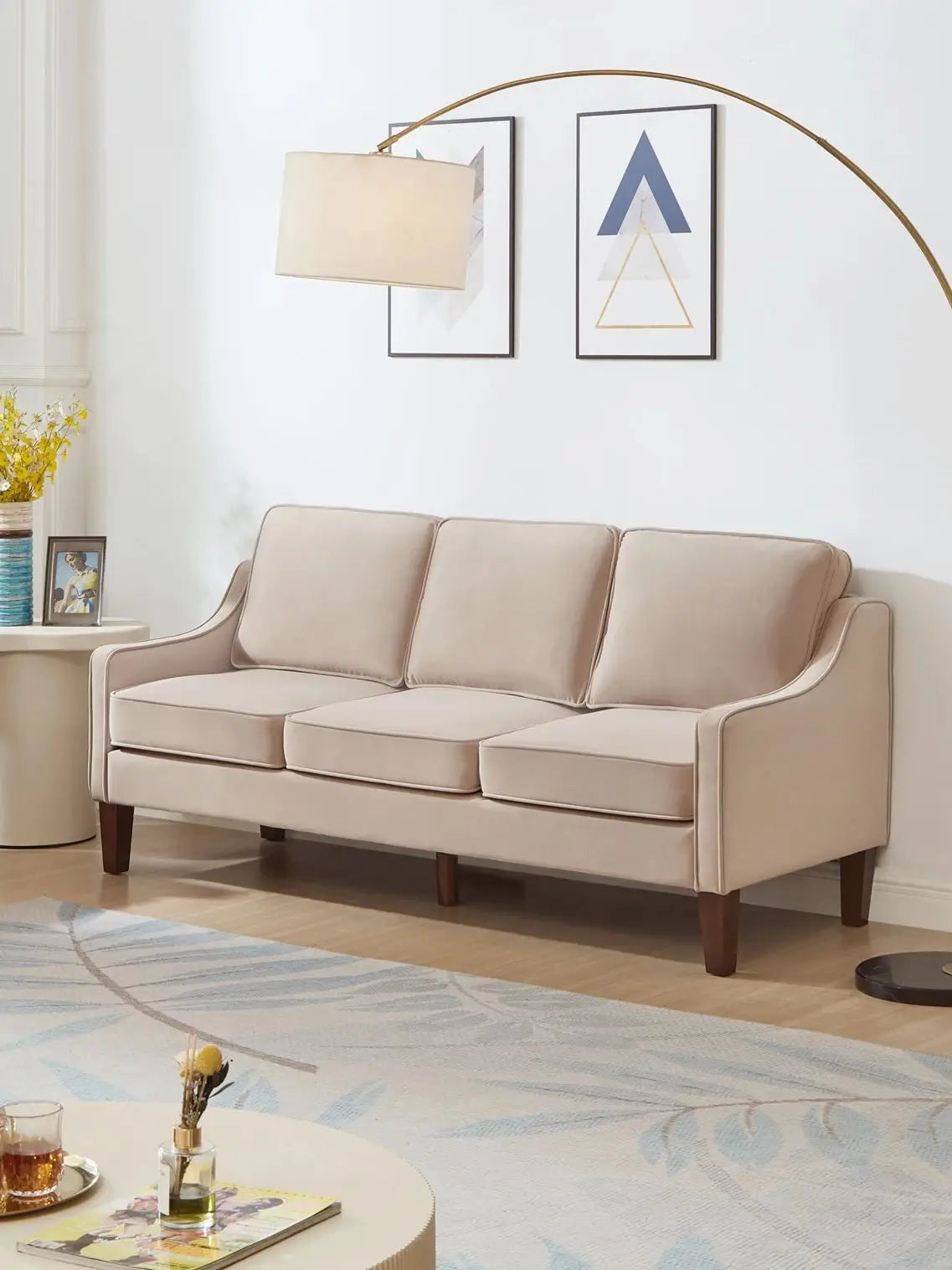 Modern Living Room Triple Recliner Sofa Bedroom Smooth To The Touch Long Lasting Wooden Table Legs Upholstered Velvet Large Sofa