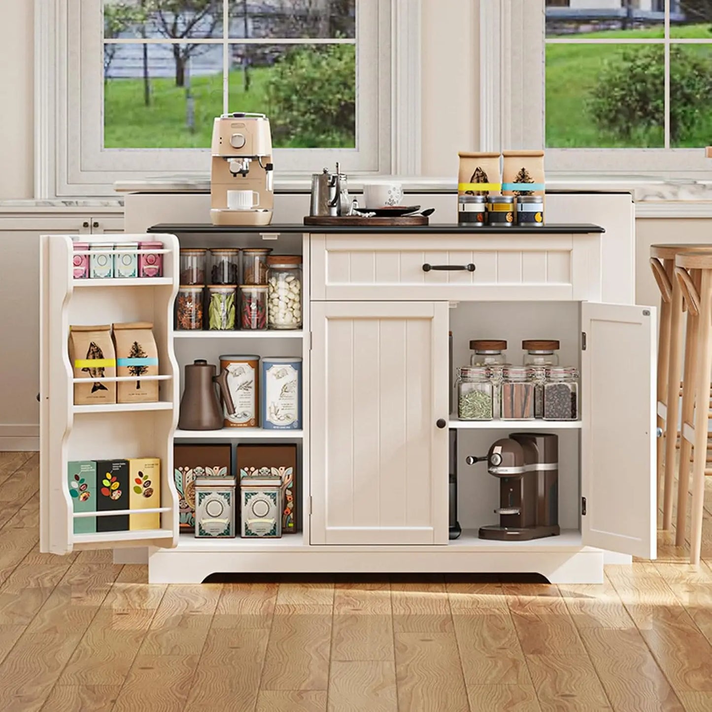 Kitchen Coffee Bar Cabinet with Storage Kitchen Sideboard Buffet Cabinet with Drawers, Short Pantry with Door and, Customized