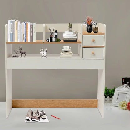 Modern 2-Tier Desktop Bookshelf with 2 Drawers 36-inch Storage Organizer for Office/Home (10kg Load Capacity, 5kg Lightweight)