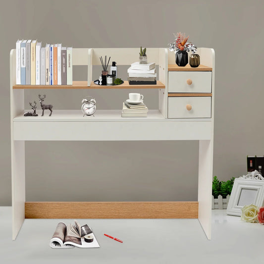 Modern 2-Tier Desktop Bookshelf with 2 Drawers 36-inch Storage Organizer for Office/Home (10kg Load Capacity, 5kg Lightweight)