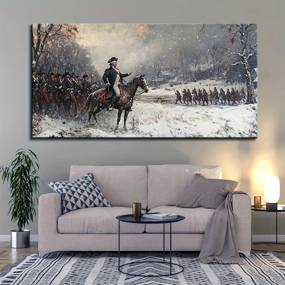 1.5 inch thick pine solid wood frame, wood framed wall painting, 1776 Revolutionary War poster, interior decoration