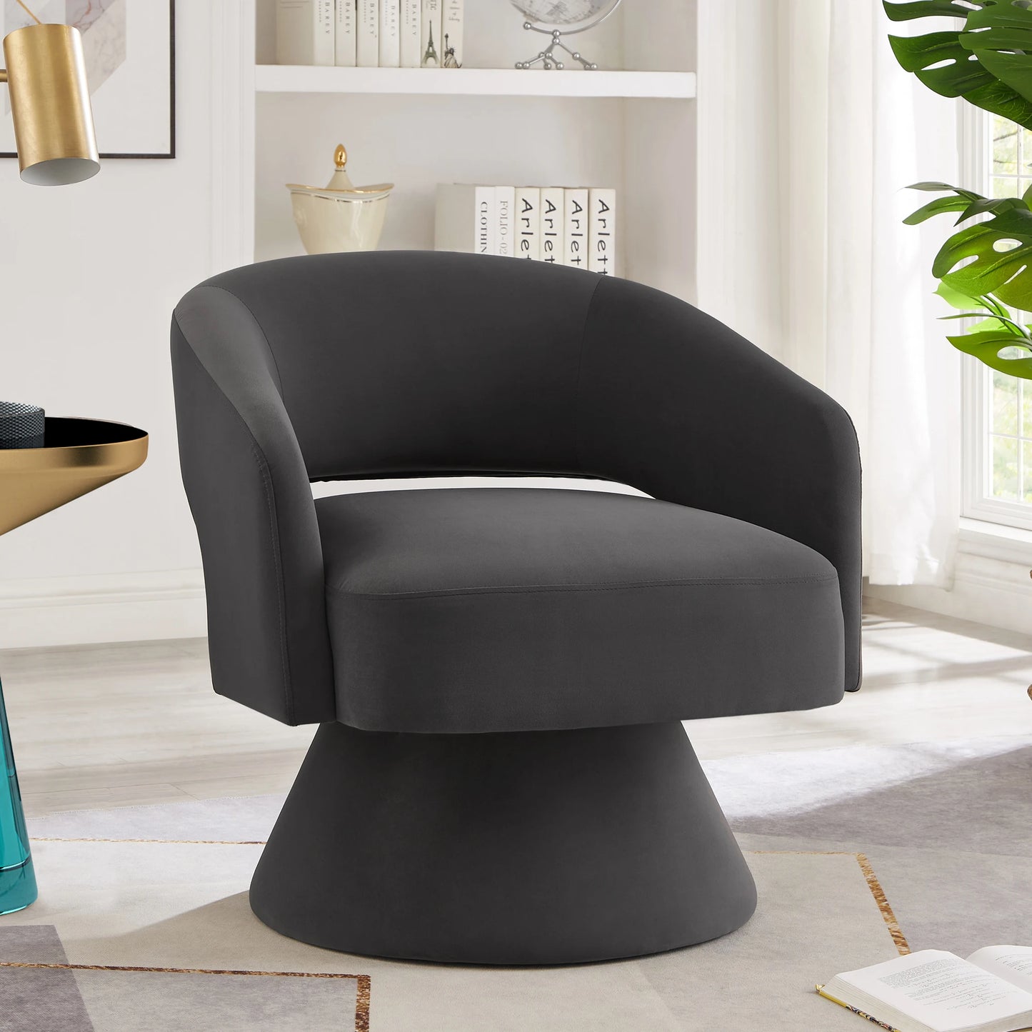 Modern Swivel Chair Upholstered Velvet Round Accent Armchair