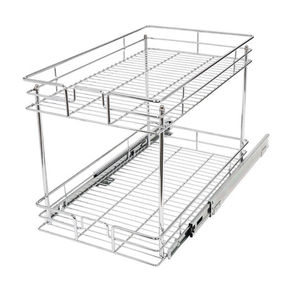 2-Tier Silver Cabinet Pull Out Shelves, Organizer Storage