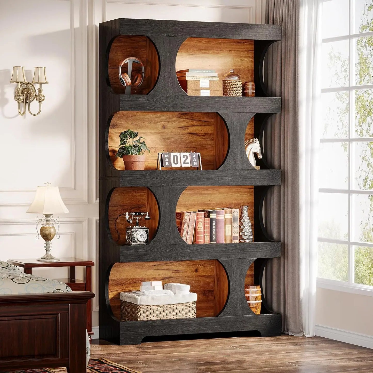 Modern Asymmetrical Bookshelf,Freestanding Display Shelf with Classic Shape,Large Library BookShelf for Living Room, Home Office
