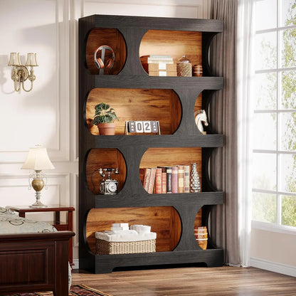 Modern Asymmetrical Bookshelf,Freestanding Display Shelf with Classic Shape,Large Library BookShelf for Living Room, Home Office