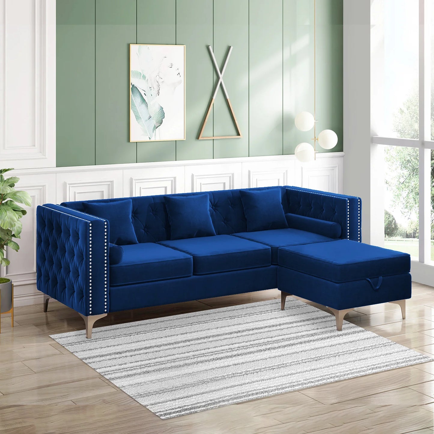 Convertible Sectional Sofa, Velvet Upholstered