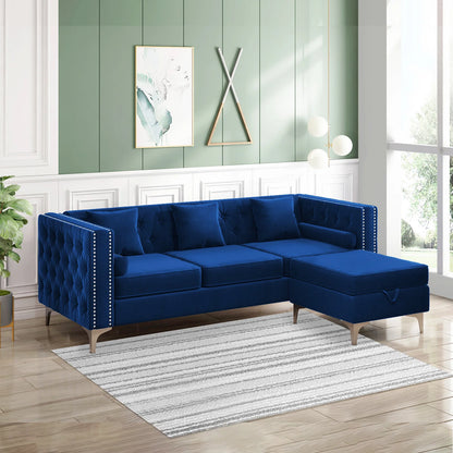 Convertible Sectional Sofa, Velvet Upholstered
