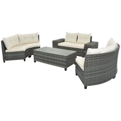 8-pieces Outdoor Wicker Round Sofa Set, With Rectangular Coffee Table