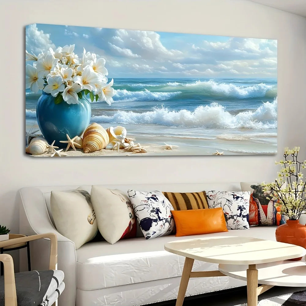1.5 inch thick pine solid wood frame, beach canvas mural, coastal theme wall print decorative hanging paintings
