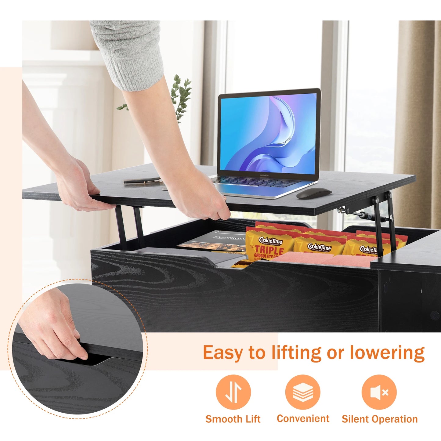 Desk Tea Dining Table Coffee Tables For Living Room 39.37"x19.7" Shelf Easy Lift Or Lower