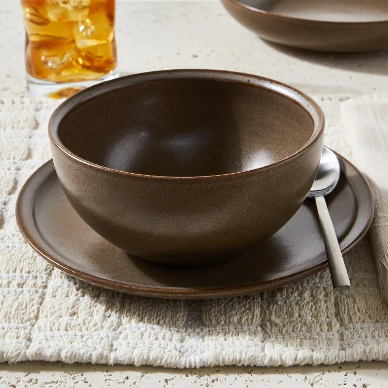 Banks Brown 12-Piece Stoneware Dinnerware Set