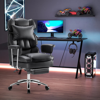 Leather Ergonomic Computer Desk Chair High Back with Footrest Lumbar Support Height Adjustable For Home Office