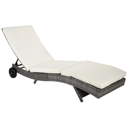 Outdoor Reclining Lounge Chair, Pe Wicker, Rolling Wheels, Patio, Off-White