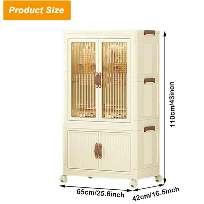 Foldable Wardrobe Cabinet with Wheels, Wardrobe 25''-2 layer Clothing Storage Closet Organizer for Clothes, Books for Home/Office