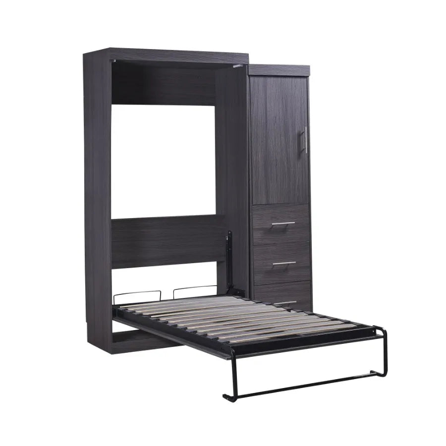Twin Size Murphy Bed with Wardrobe and Drawers Storage Bed can be Folded into a Cabinet Gray