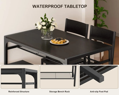 Kitchen Table and 2 Chairs for 4 with Bench, 4 Piece Dining Table Set for Small Space, Apartment