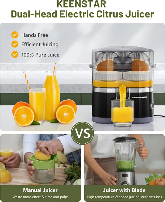 Dual-Head Electric Citrus Juicer, Portable Orange Squeezer with Cleaning Brush, High Juice Yield, Easy One-Touch Operation