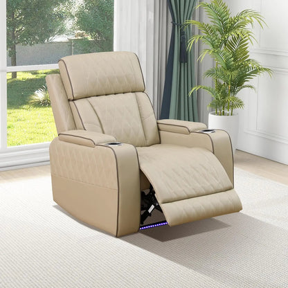 Leather Power Recliner Chair with LED, Luxury Reclining Chair Sofa, Living Room Furniture Sets, Premium Breathing, Customized