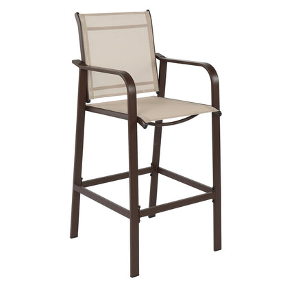 Wrought Iron Brown Frame Beige Cloth Surface Garden Bar Chair
