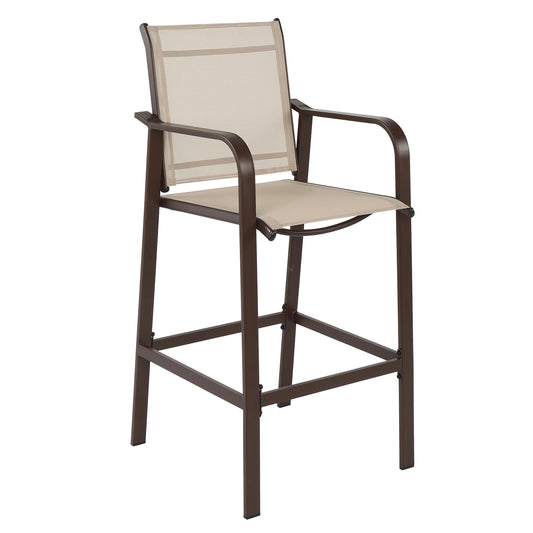 Wrought Iron Brown Frame Beige Cloth Surface Garden Bar Chair