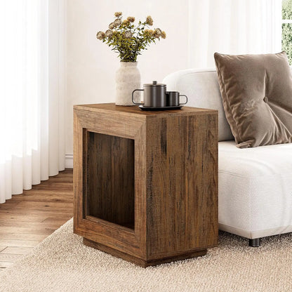 End Table, Wooden Square Side Table, Farmhouse Sofa Side Tables for Living Room, 2-Tier Bedside Table for Bedroom
