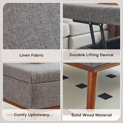 Large Storage Ottoman , 31.4 inch Lift Top Large Coffee Table with High-density Foam Wood Legs